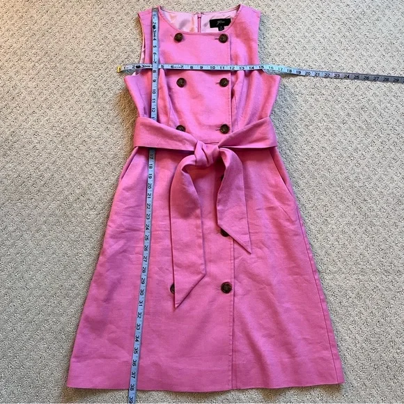SOLD J CREW Linen Blend Double Breasted Belted Pink Dress Pockets Size 6 - Picture 9 of 11